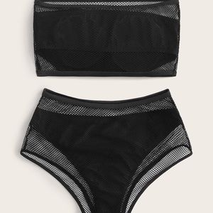 Black Fishnet Bandeau overlay bikini set